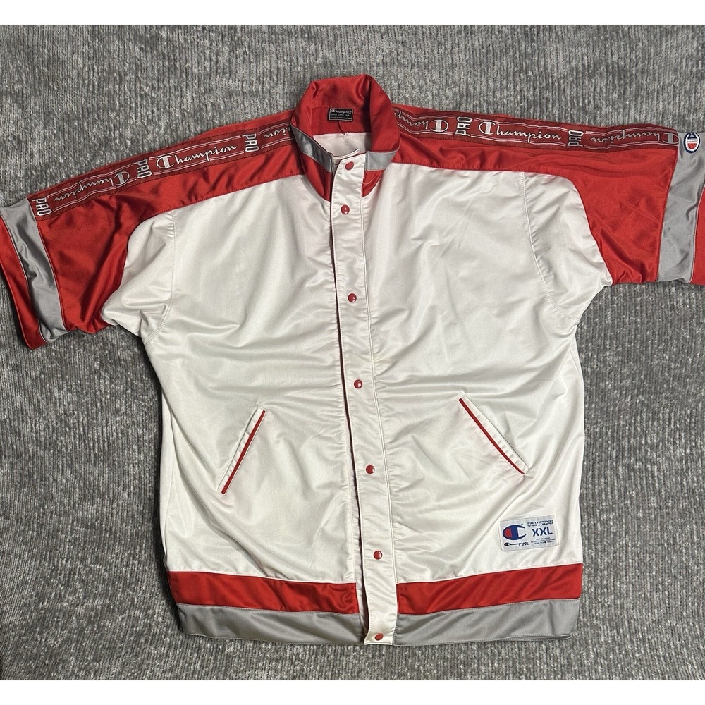 Vintage Champion Pro Satin Jacket XXL Red White Y2K Warm Up Rare Euro PE